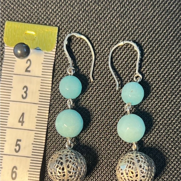 Silver and Turquoise Dangle Earrings - Picture 2 of 3